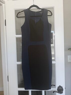 XOXO Navy and Black Colorblock Midi Sheath Dress